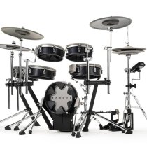 9-Piece Electronic Drum Kit with 14″ Tru-Motion Hi-Hat & 12″ Mesh Kick, Black Oak