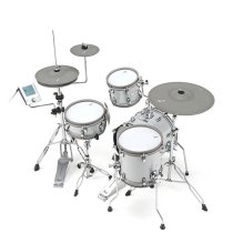 Mini Compact Electronic Drum Kit with Real Sounds and Mesh Heads, White sparkle