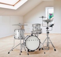 Mini Compact Electronic Drum Kit with Real Sounds and Mesh Heads, White sparkle