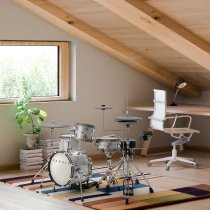 Mini Compact Electronic Drum Kit with Real Sounds and Mesh Heads, White sparkle