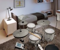 Mini Compact Electronic Drum Kit with Real Sounds and Mesh Heads, White sparkle